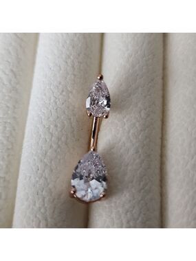 CRYSTAL / 14 G SURGICAL Steel Sparkle Dangle Belly button ring. ROSE Gold